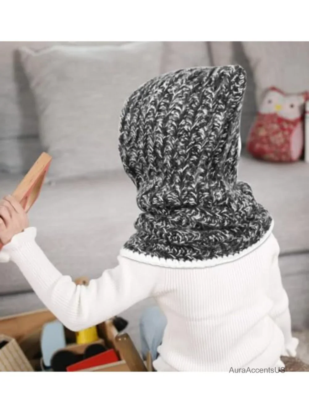 Kids Knitted Cat Animal Winter Hat with Scarf - Soft Warm Beanie